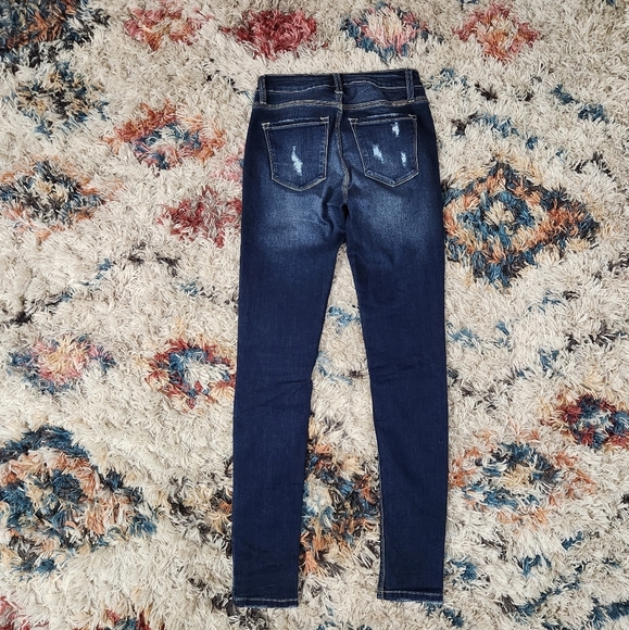 Kancan Holly Skinny Jeans Mid Rise Stretchy Denim Distressed Casual Dark Wash - Picture 7 of 11